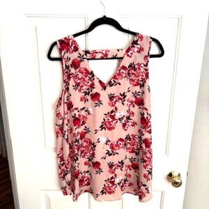 V Neck Blouse with Red/White Flowers